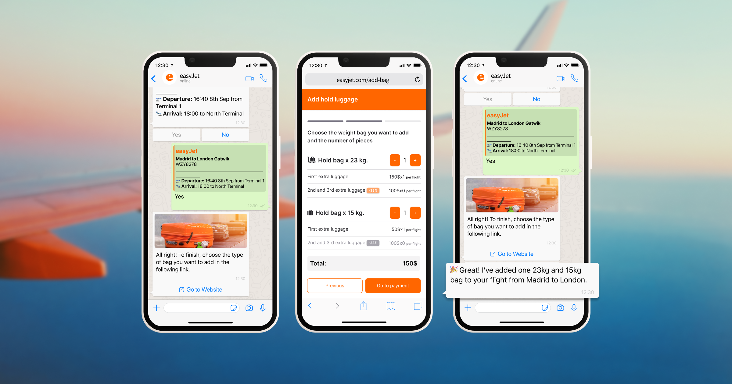 Conversational app for easyjet for cx and sales all through whatsapp